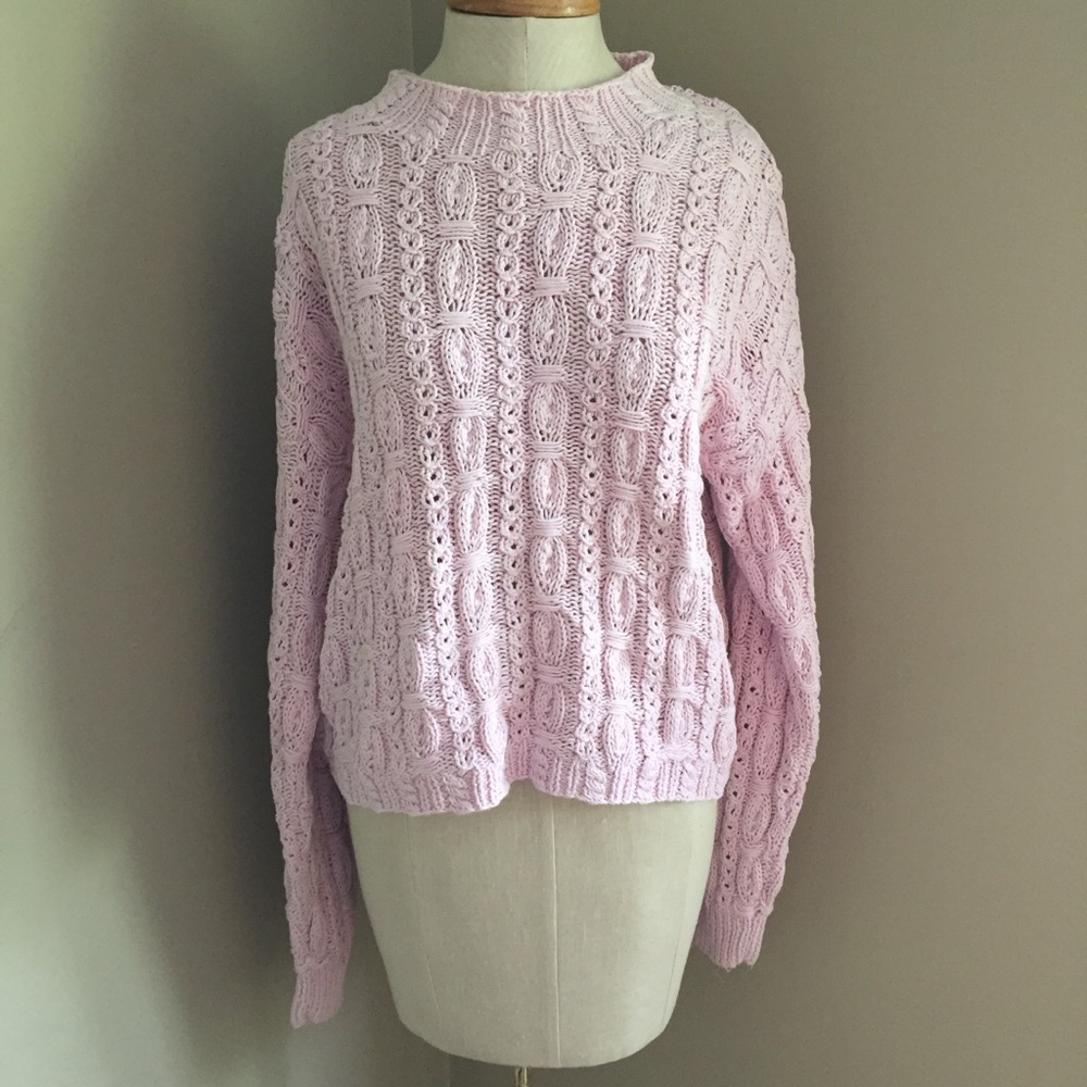 Vintage cape isle knitters pink long sleeve ombré mock neck sweater ramie cotton